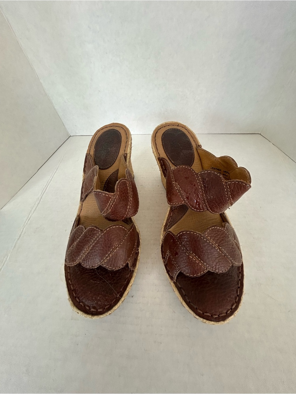 boc Brown Scallop Leather Platform Slide Sandals Sz 8